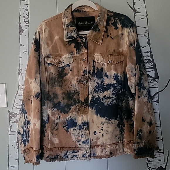 Ashley Stewart Tie Dye Denim Fringe Jacket Size-16W - Picture 1 of 10